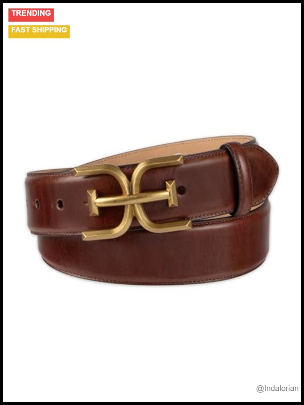 Genuine Leather Belt Double-E Logo Plaque Buckle Casual Jeans